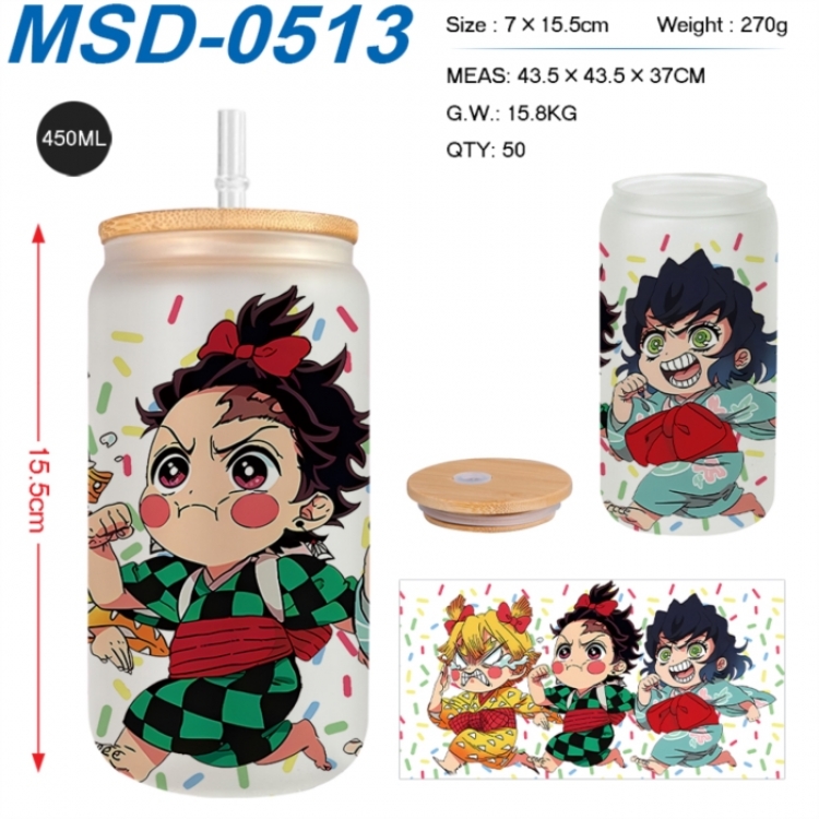 Demon Slayer Kimets Anime frosted glass cup with straw 450ML