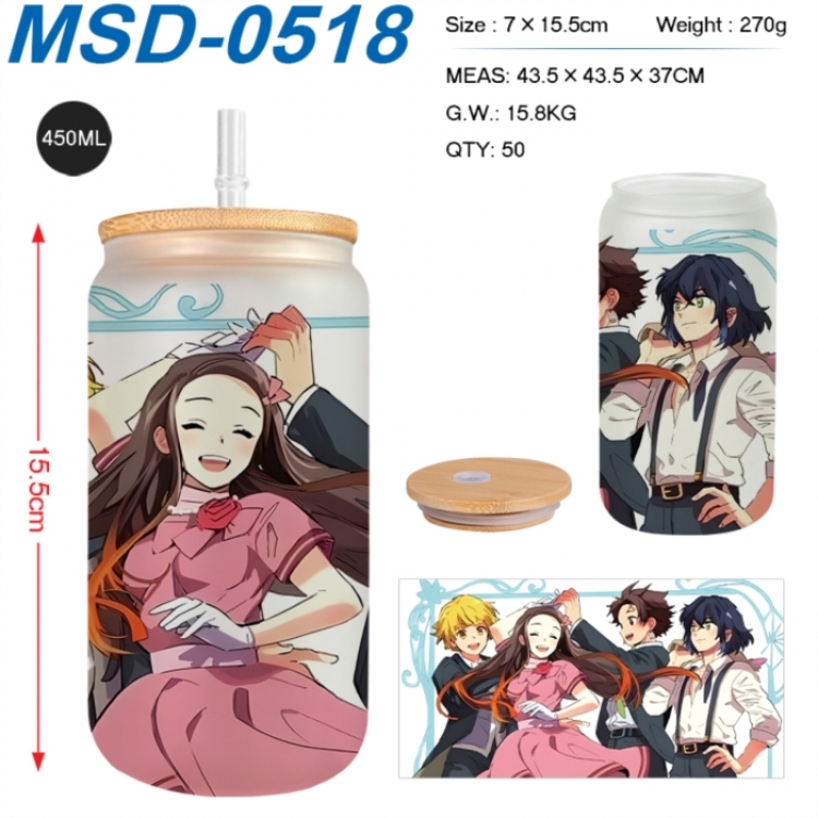 Demon Slayer Kimets Anime frosted glass cup with straw 450ML