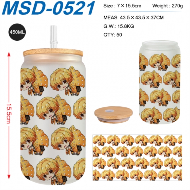 Demon Slayer Kimets Anime frosted glass cup with straw 450ML