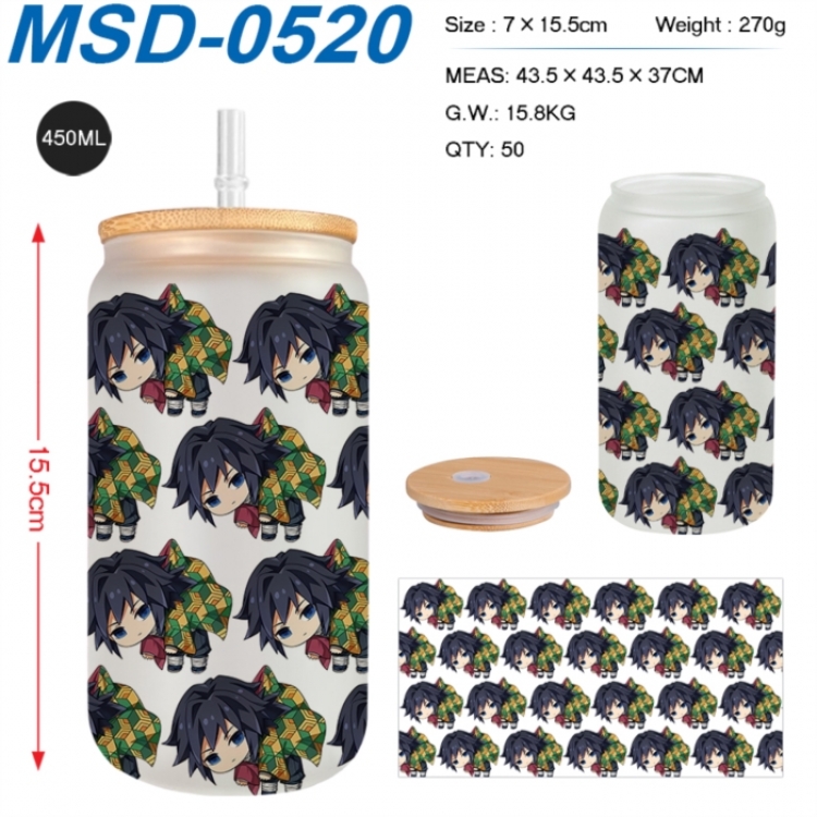 Demon Slayer Kimets Anime frosted glass cup with straw 450ML