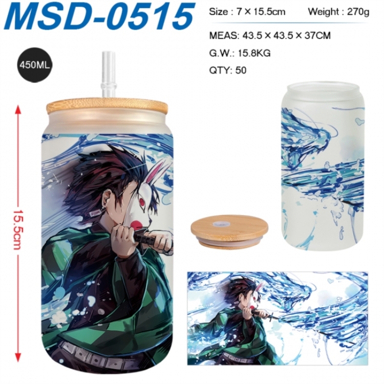 Demon Slayer Kimets Anime frosted glass cup with straw 450ML