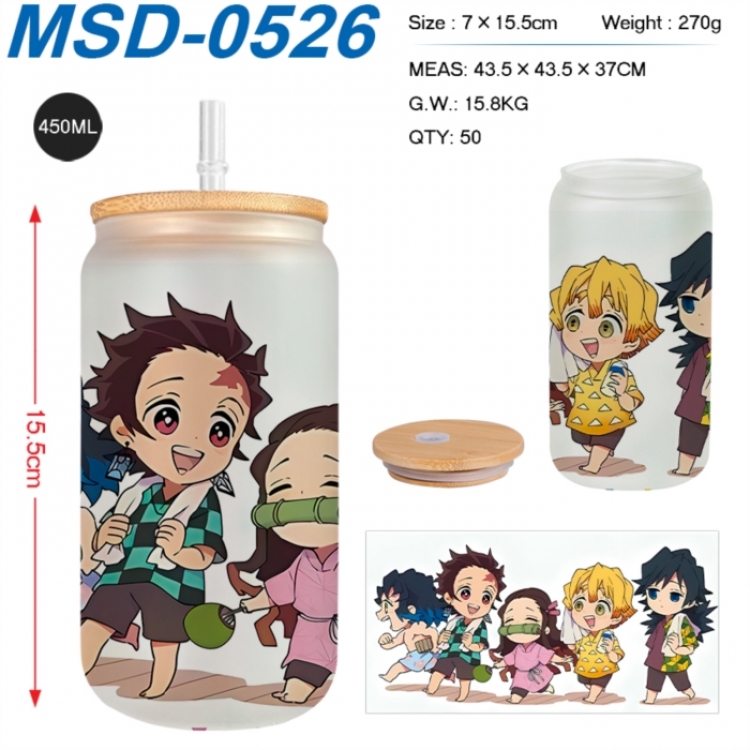 Demon Slayer Kimets Anime frosted glass cup with straw 450ML