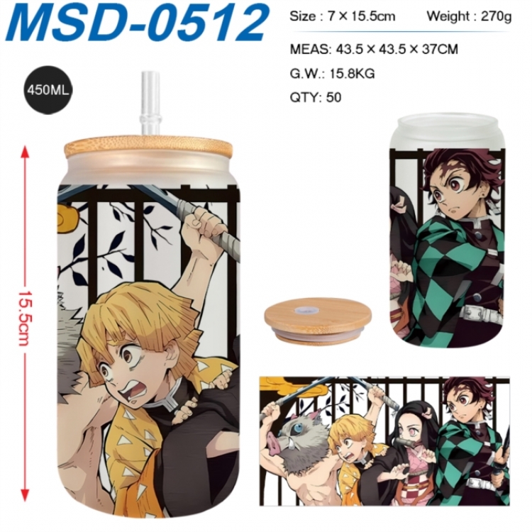 Demon Slayer Kimets Anime frosted glass cup with straw 450ML