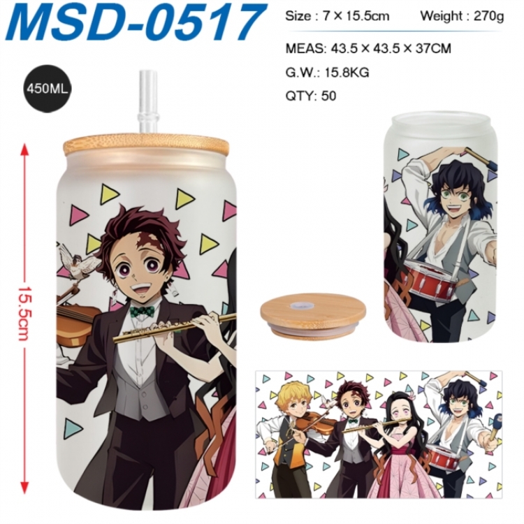 Demon Slayer Kimets Anime frosted glass cup with straw 450ML