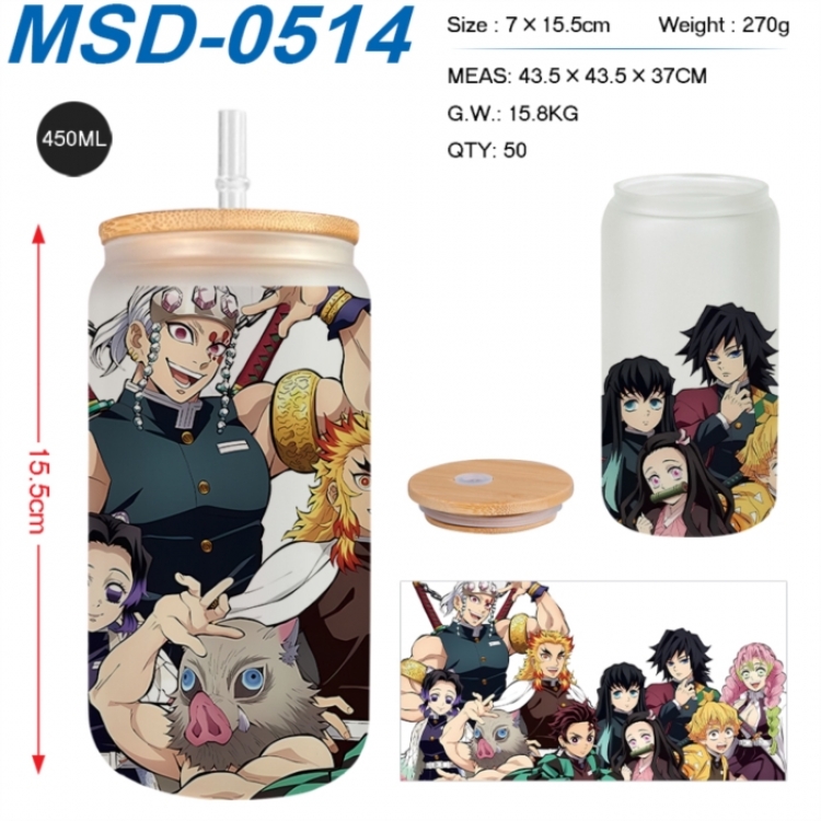 Demon Slayer Kimets Anime frosted glass cup with straw 450ML
