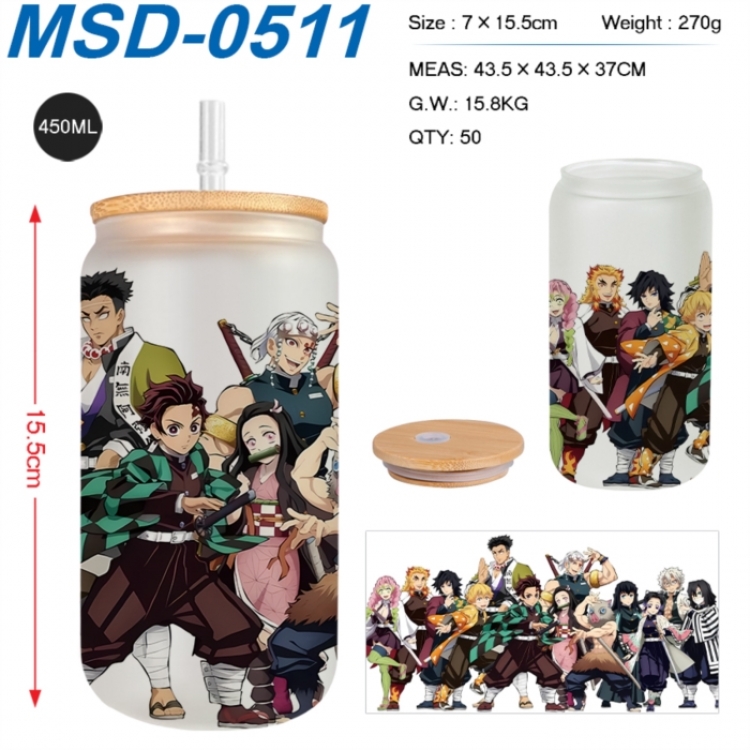 Demon Slayer Kimets Anime frosted glass cup with straw 450ML