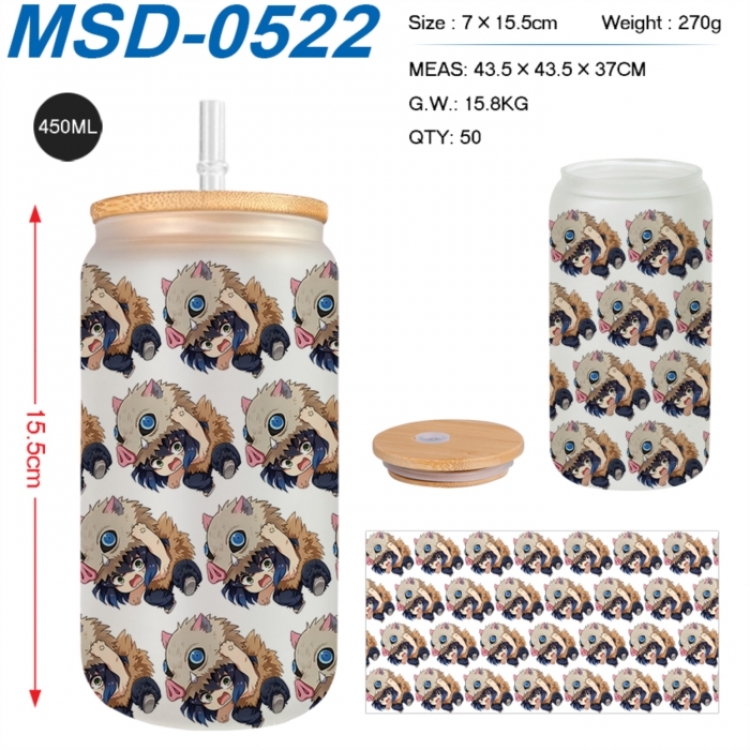 Demon Slayer Kimets Anime frosted glass cup with straw 450ML