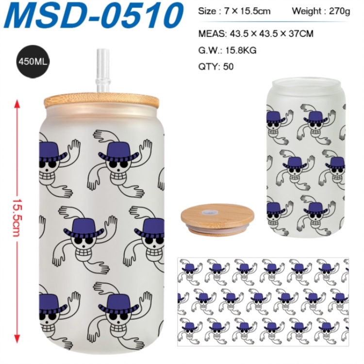 One Piece Anime frosted glass cup with straw 450ML