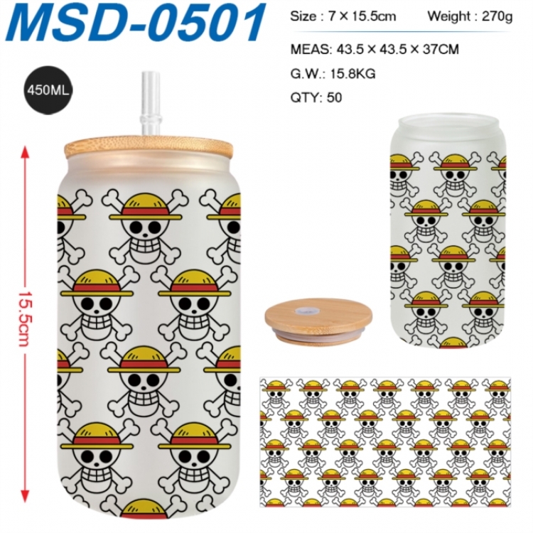 One Piece Anime frosted glass cup with straw 450ML