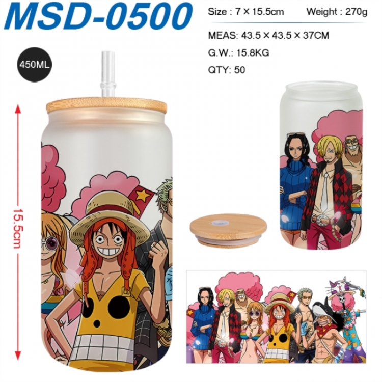 One Piece Anime frosted glass cup with straw 450ML