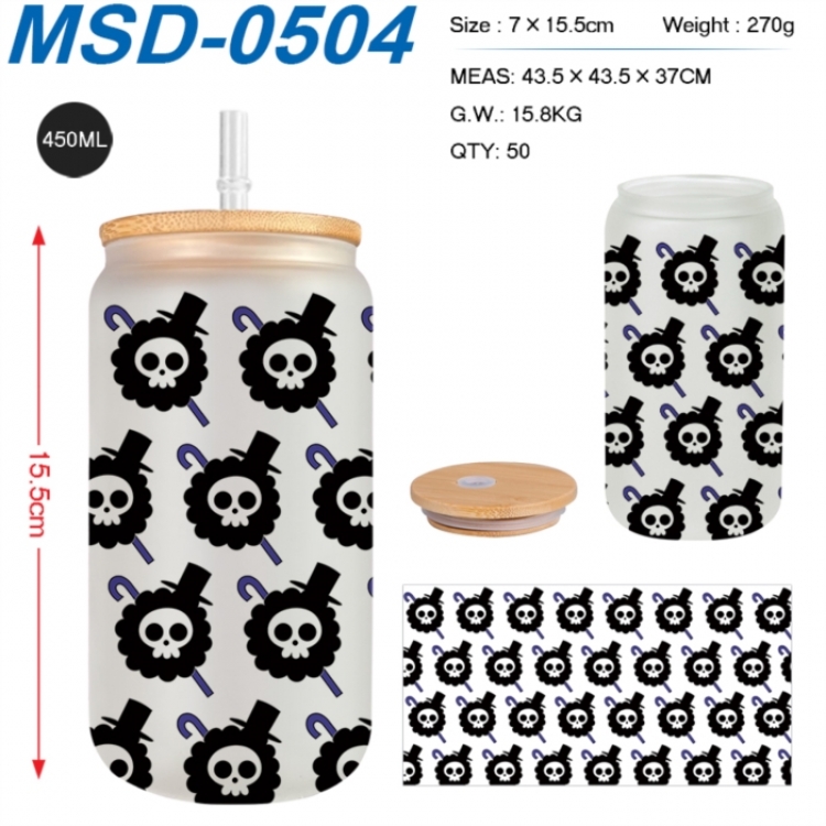 One Piece Anime frosted glass cup with straw 450ML