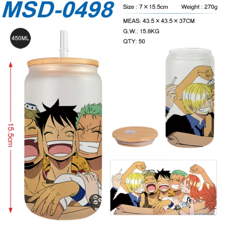 One Piece Anime frosted glass cup with straw 450ML