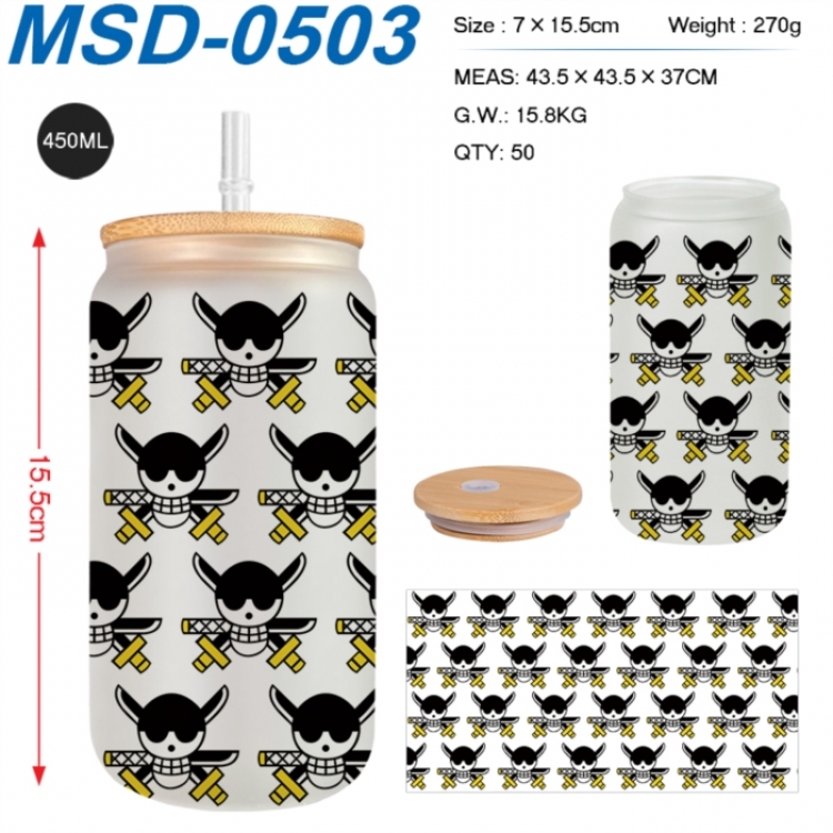 One Piece Anime frosted glass cup with straw 450ML