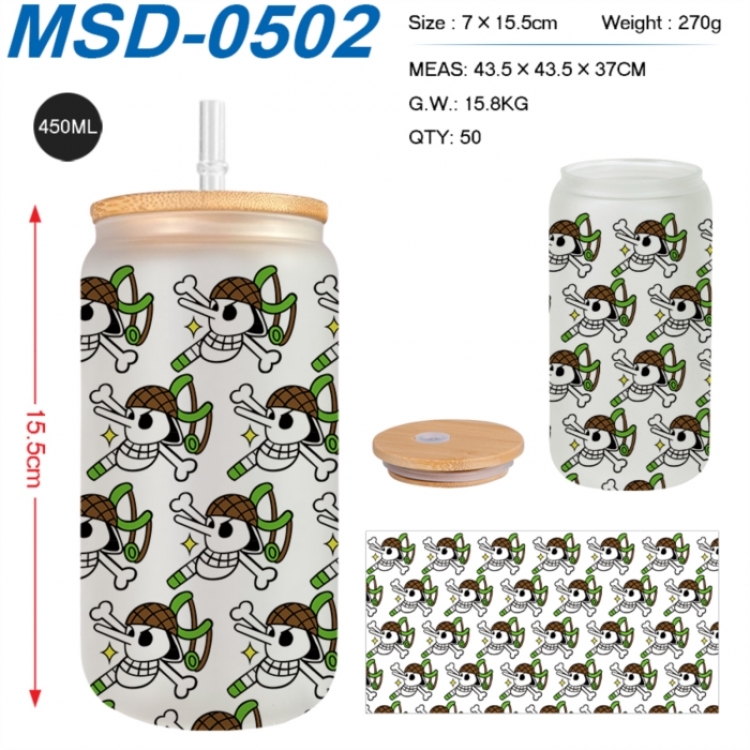 One Piece Anime frosted glass cup with straw 450ML