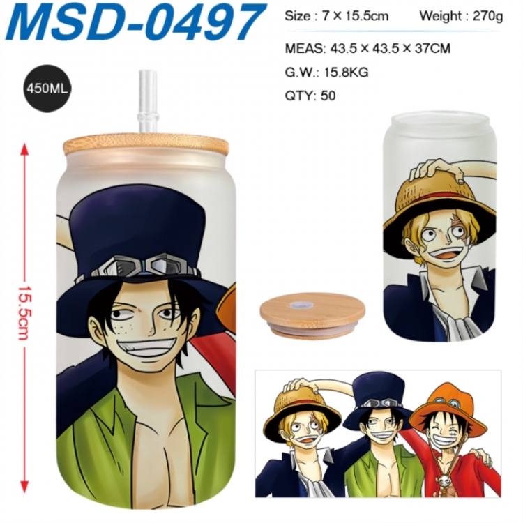 One Piece Anime frosted glass cup with straw 450ML
