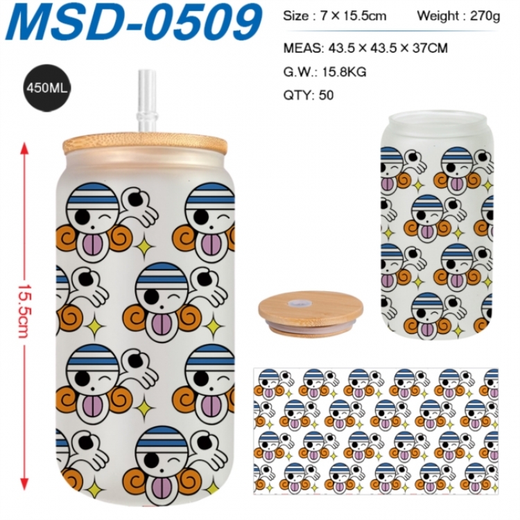 One Piece Anime frosted glass cup with straw 450ML
