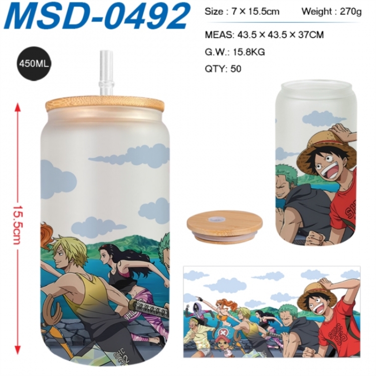 One Piece Anime frosted glass cup with straw 450ML