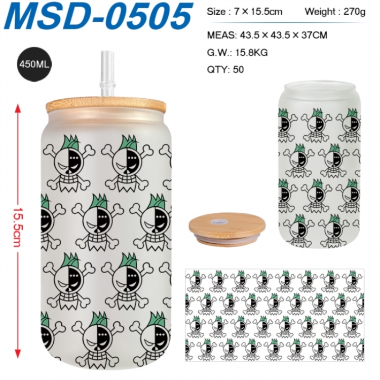 One Piece Anime frosted glass cup with straw 450ML