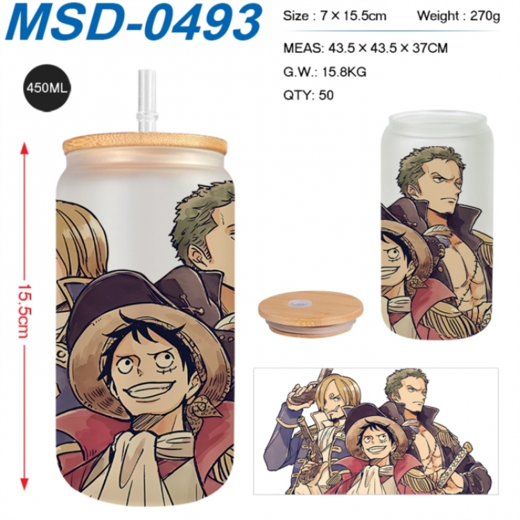 One Piece Anime frosted glass cup with straw 450ML