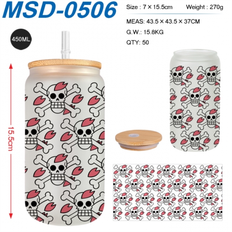One Piece Anime frosted glass cup with straw 450ML