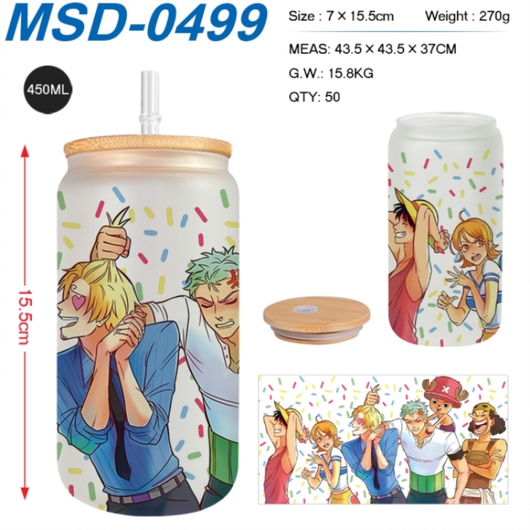 One Piece Anime frosted glass cup with straw 450ML