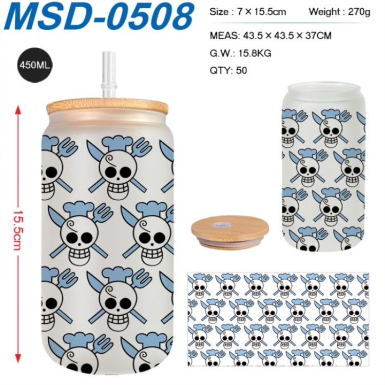 One Piece Anime frosted glass cup with straw 450ML