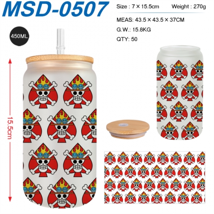 One Piece Anime frosted glass cup with straw 450ML