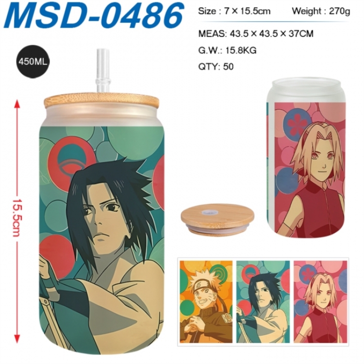 Naruto Anime frosted glass cup with straw 450ML