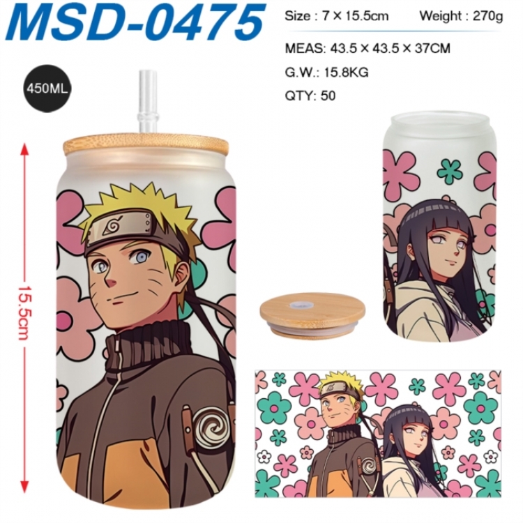 Naruto Anime frosted glass cup with straw 450ML