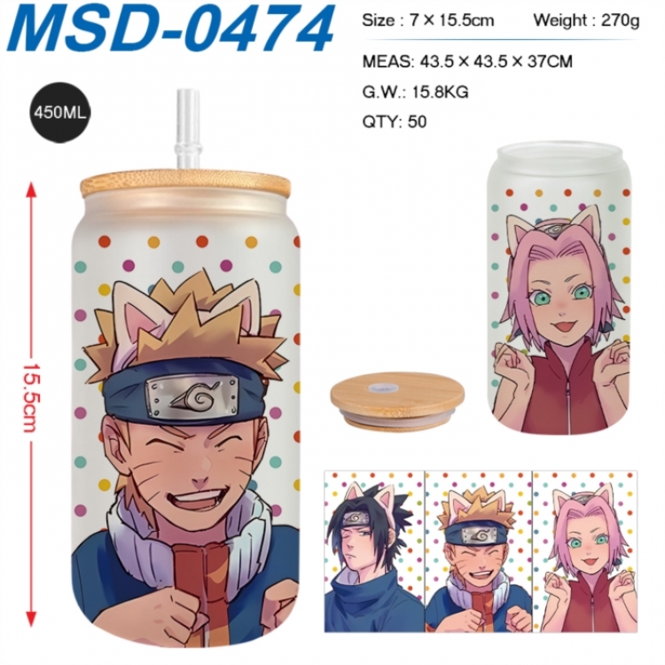 Naruto Anime frosted glass cup with straw 450ML