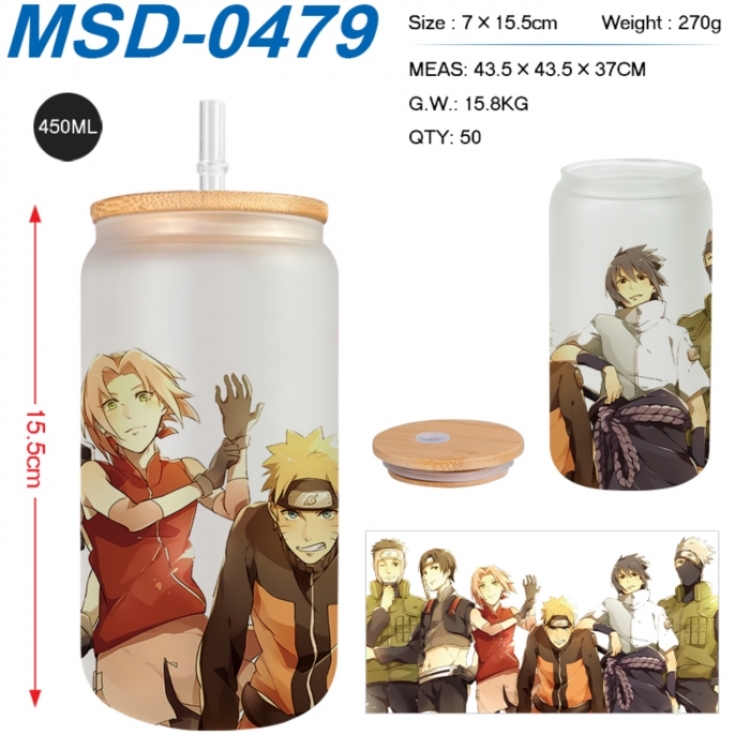 Naruto Anime frosted glass cup with straw 450ML