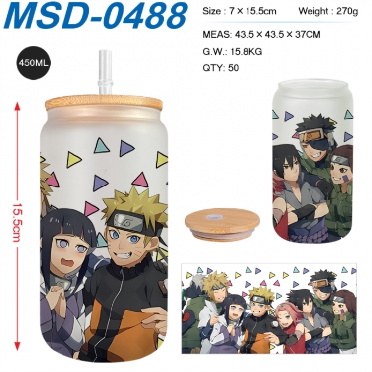 Naruto Anime frosted glass cup with straw 450ML