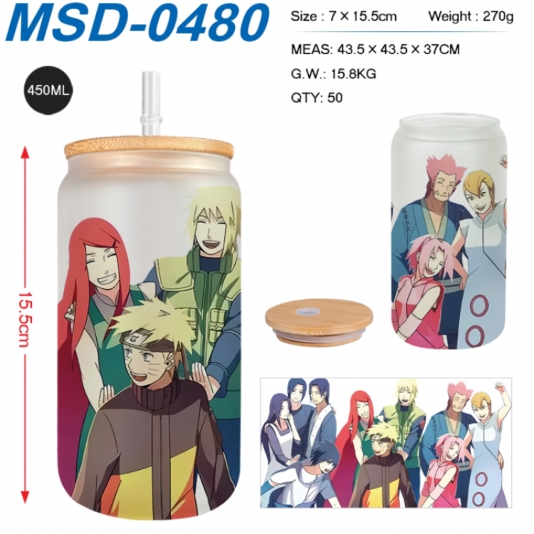 Naruto Anime frosted glass cup with straw 450ML