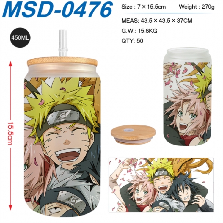 Naruto Anime frosted glass cup with straw 450ML