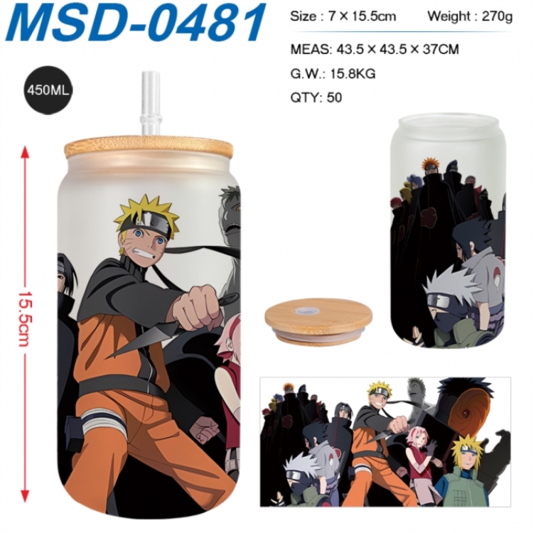 Naruto Anime frosted glass cup with straw 450ML