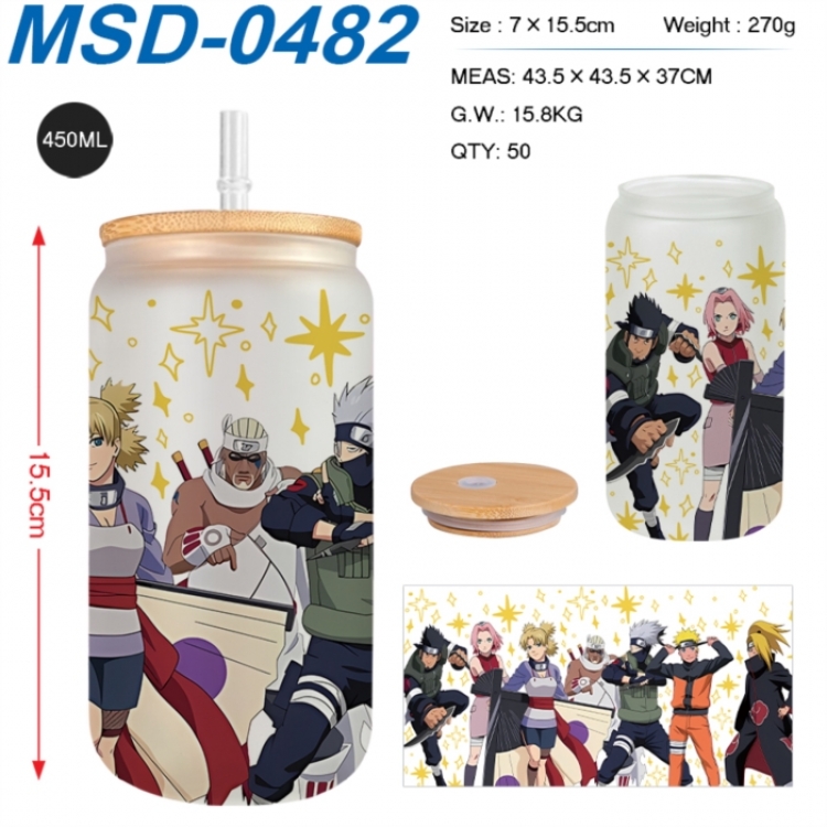 Naruto Anime frosted glass cup with straw 450ML