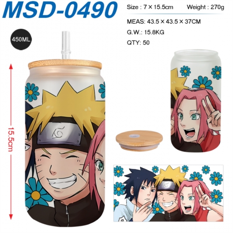 Naruto Anime frosted glass cup with straw 450ML