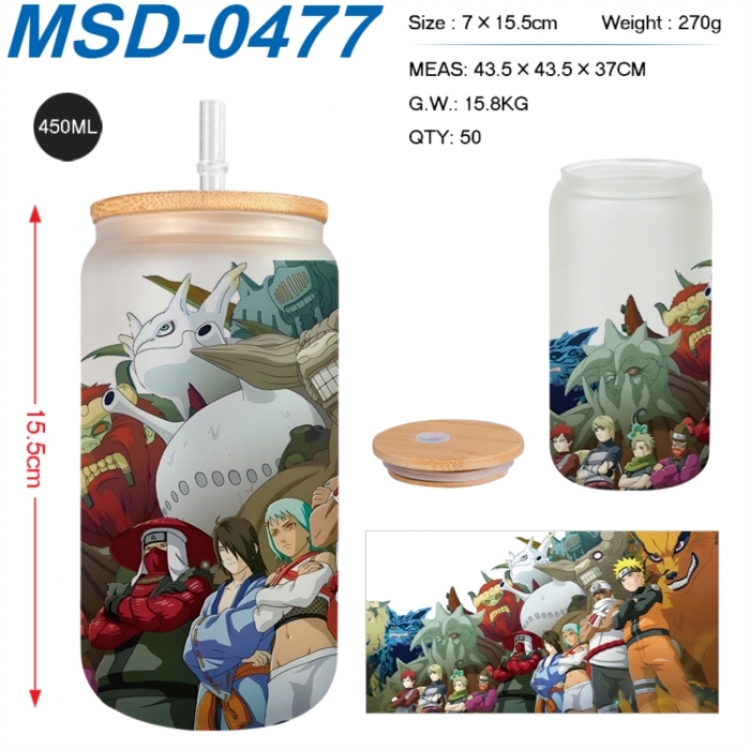 Naruto Anime frosted glass cup with straw 450ML