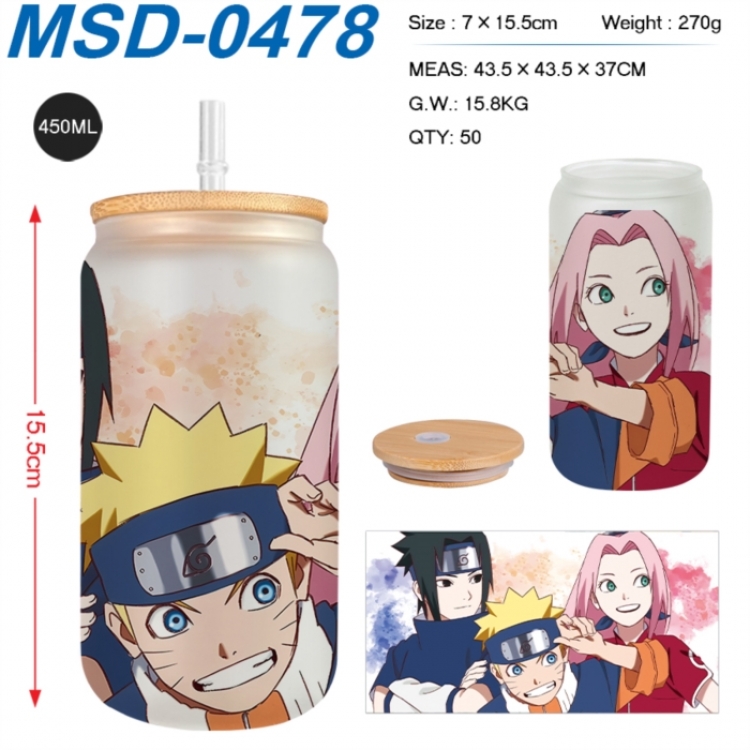 Naruto Anime frosted glass cup with straw 450ML