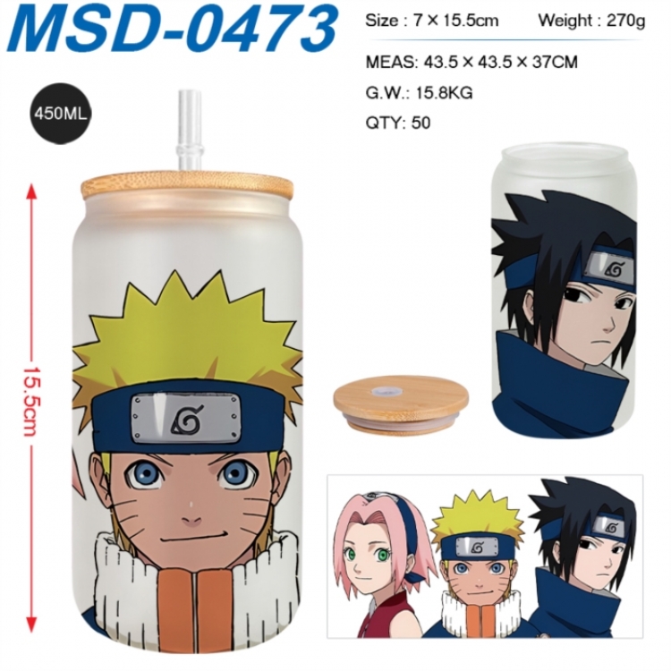 Naruto Anime frosted glass cup with straw 450ML