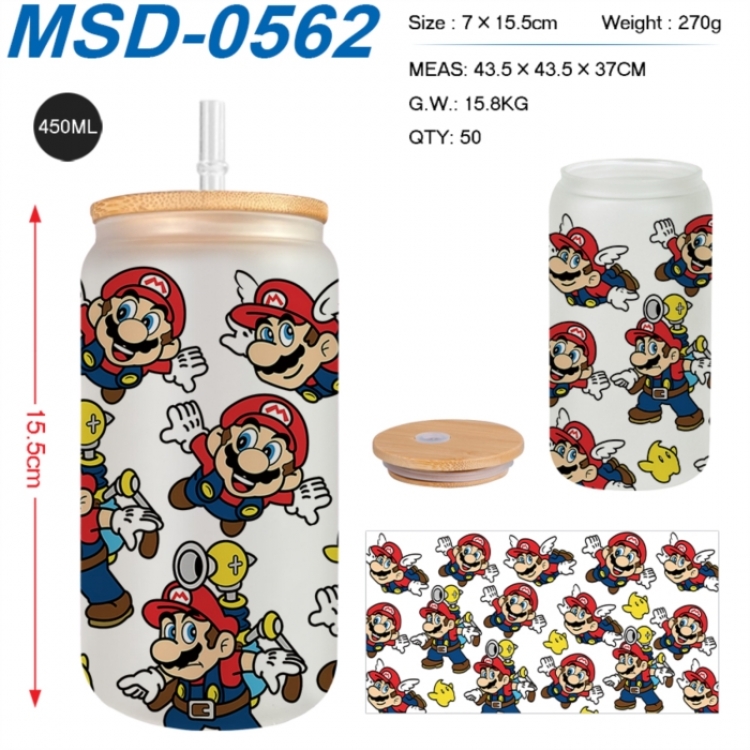 Super Mario Anime frosted glass cup with straw 450ML