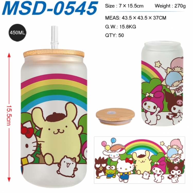 sanrio Anime frosted glass cup with straw 450ML
