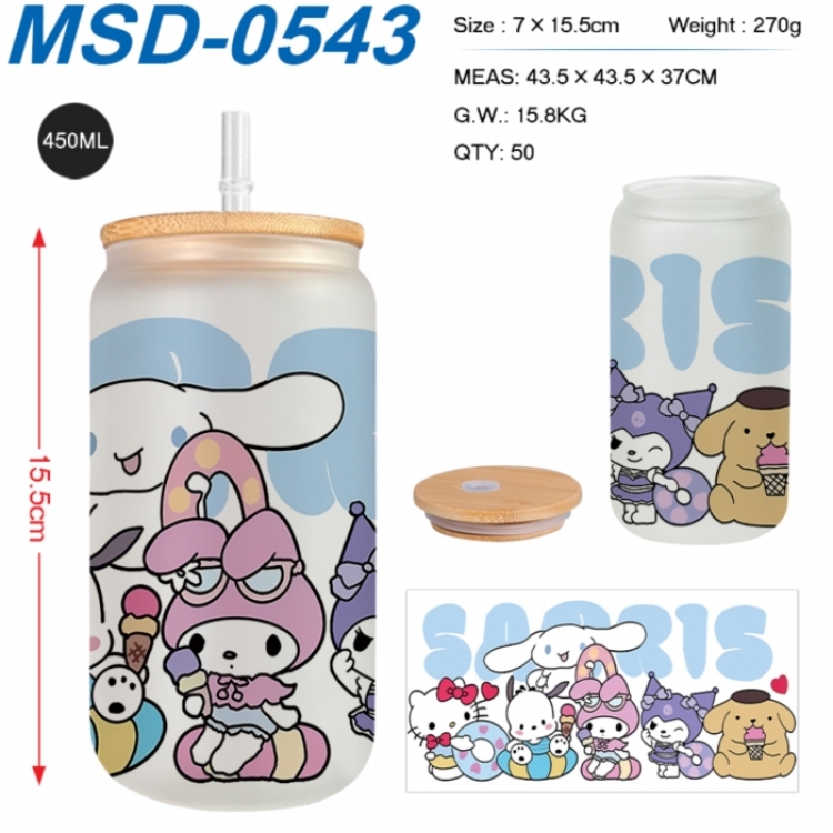 sanrio Anime frosted glass cup with straw 450ML
