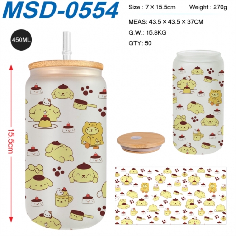 sanrio Anime frosted glass cup with straw 450ML