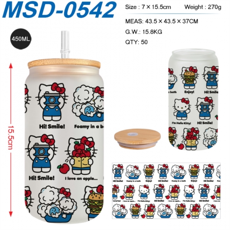 sanrio Anime frosted glass cup with straw 450ML