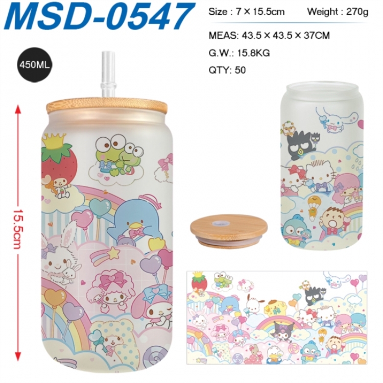 sanrio Anime frosted glass cup with straw 450ML