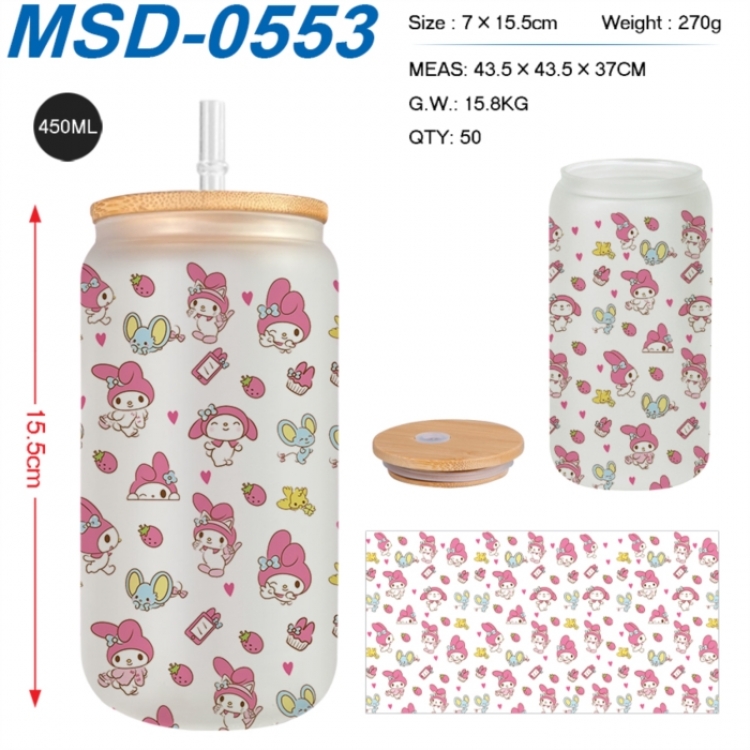 sanrio Anime frosted glass cup with straw 450ML