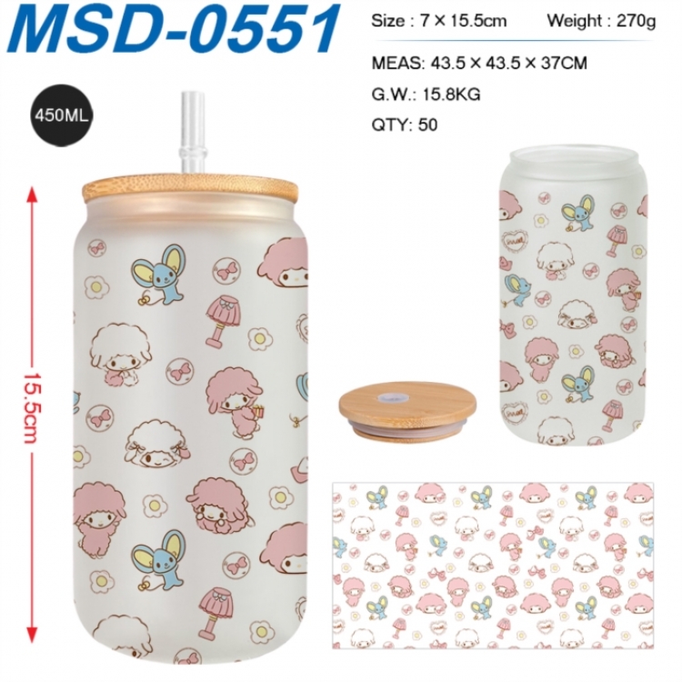 sanrio Anime frosted glass cup with straw 450ML