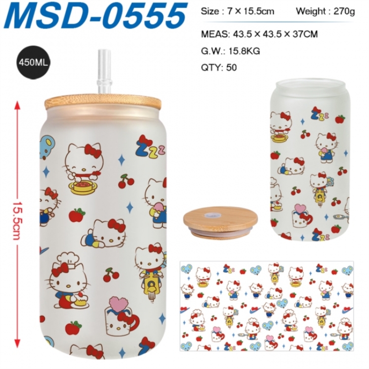 sanrio Anime frosted glass cup with straw 450ML