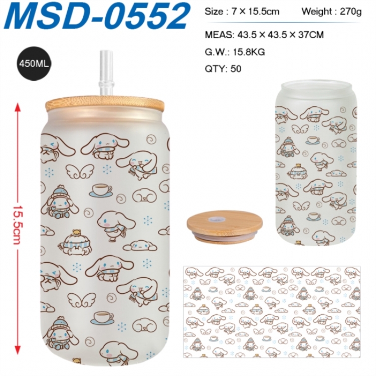 sanrio Anime frosted glass cup with straw 450ML